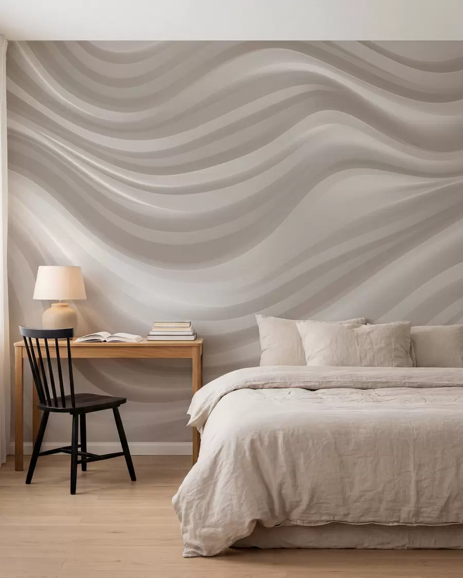wall murals Voluminous wavy lines in soft beige and cream tones w09835