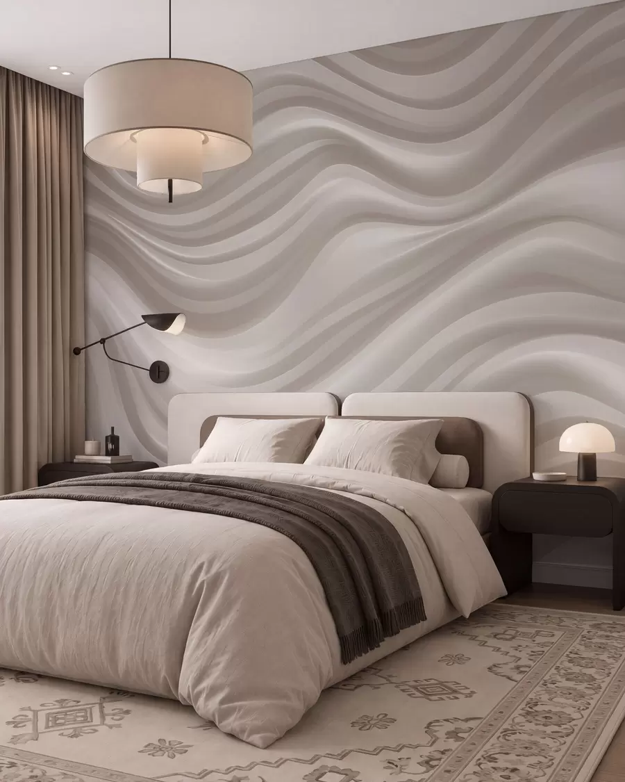 wall murals Voluminous wavy lines in soft beige and cream tones w09835