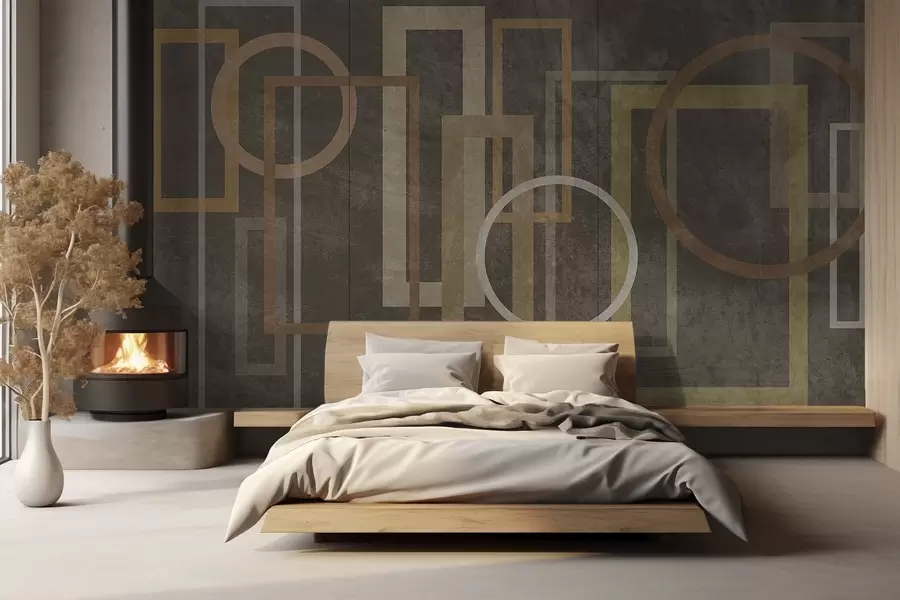 wall murals Geometric, textured shapes, including rectangles and circles, in earthy tones w10031