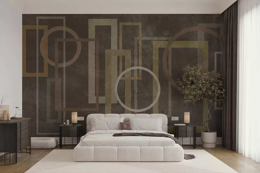 wall murals Geometric, textured shapes, including rectangles and circles, in earthy tones w10031
