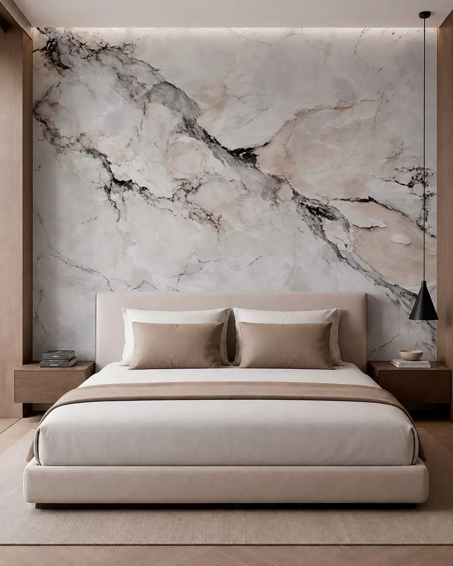 wall murals Light marble texture with dark and beige veins w05884