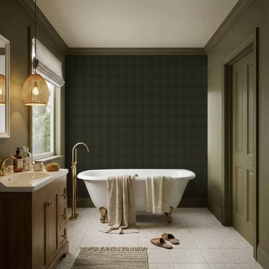 wall murals Dark green plaid with brown and black stripes a01251v3