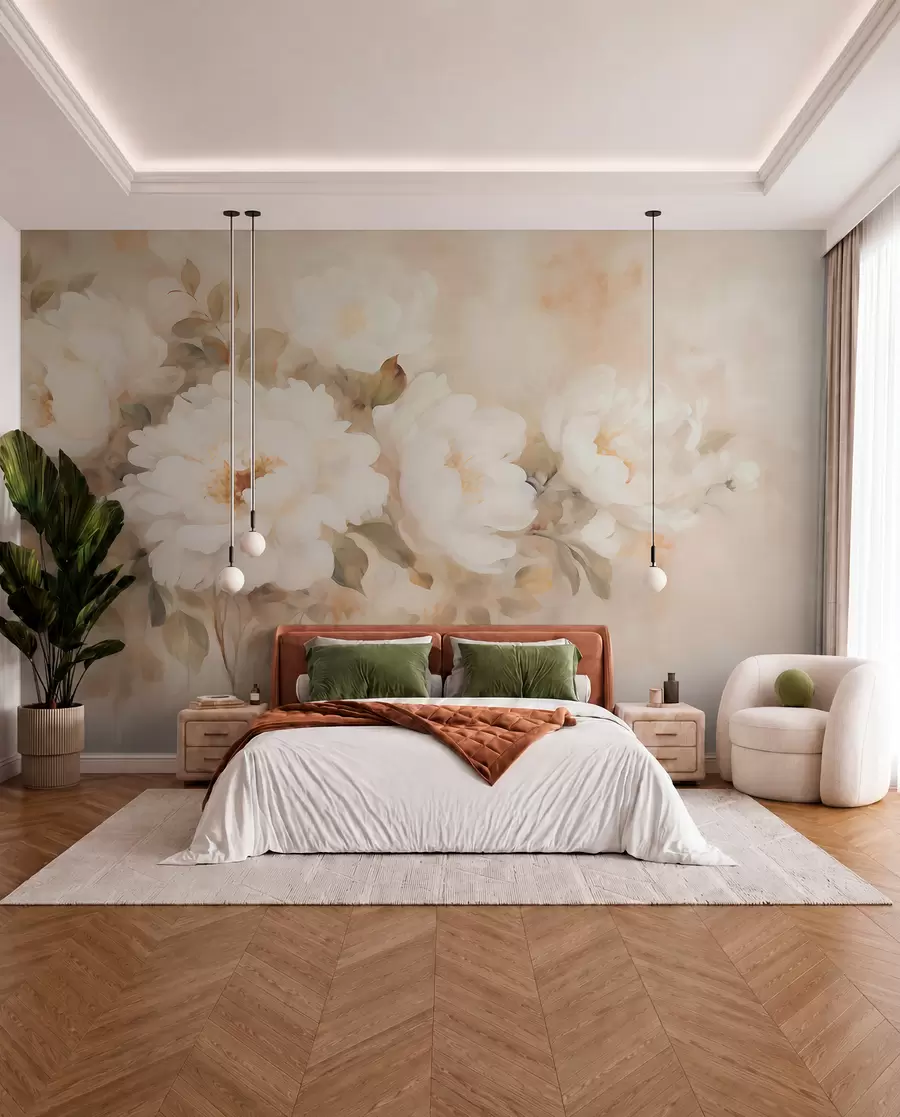 wall murals Vintage-style peonies w05835