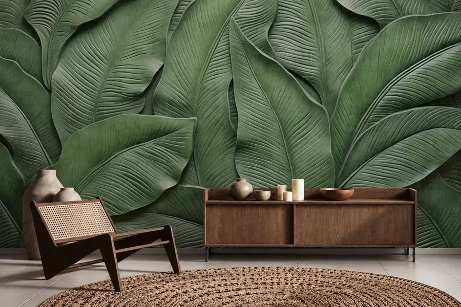 wall murals Dense pattern of large green leaves w05887
