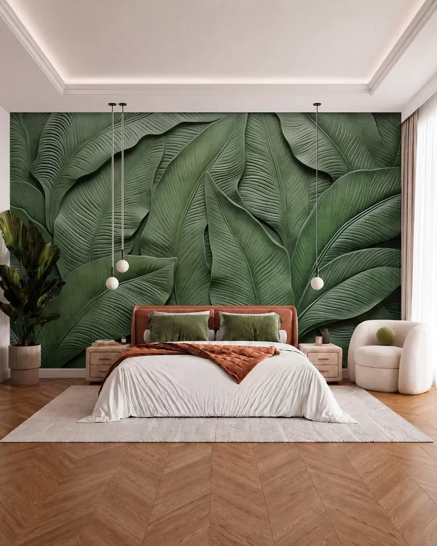 wall murals Dense pattern of large green leaves w05887