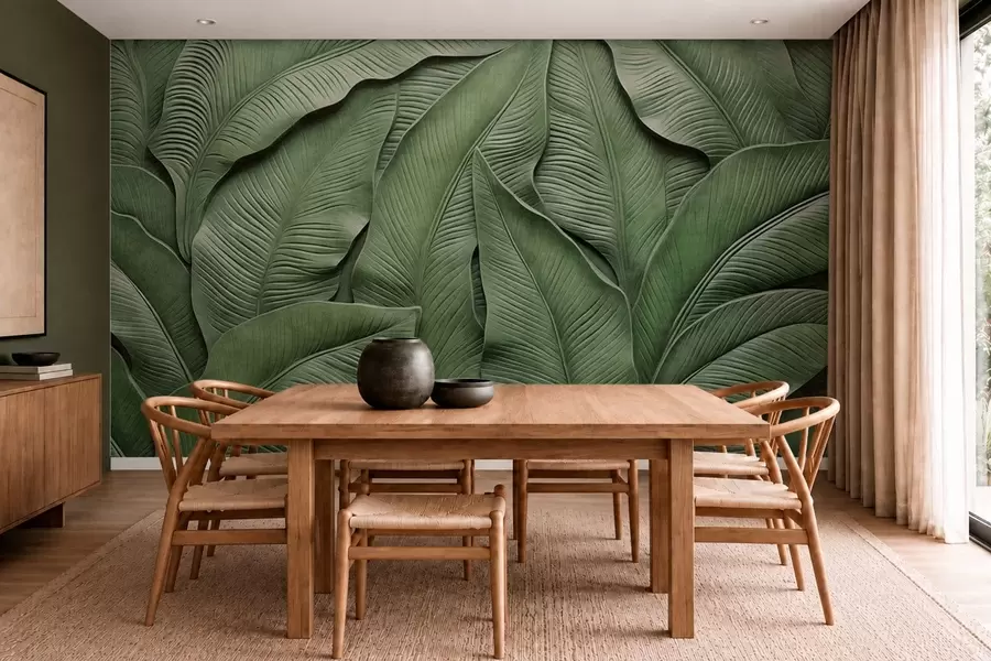 wall murals Dense pattern of large green leaves w05887