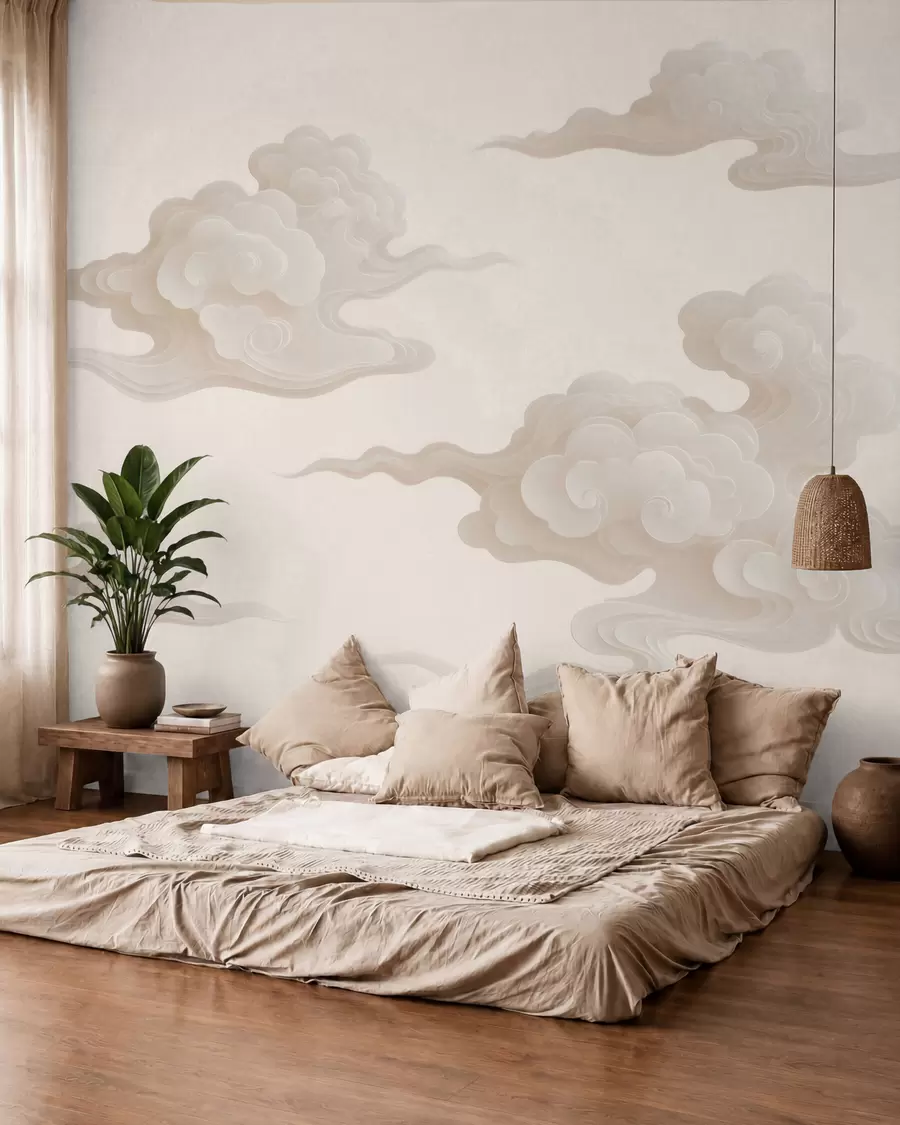 wall murals Minimalist oriental clouds in beige-cream tones w10036