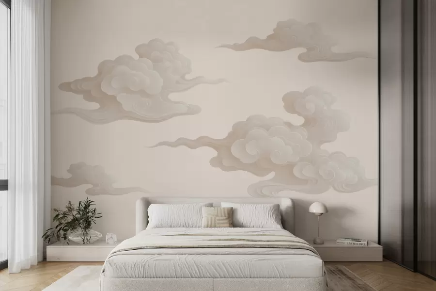 wall murals Minimalist oriental clouds in beige-cream tones w10036