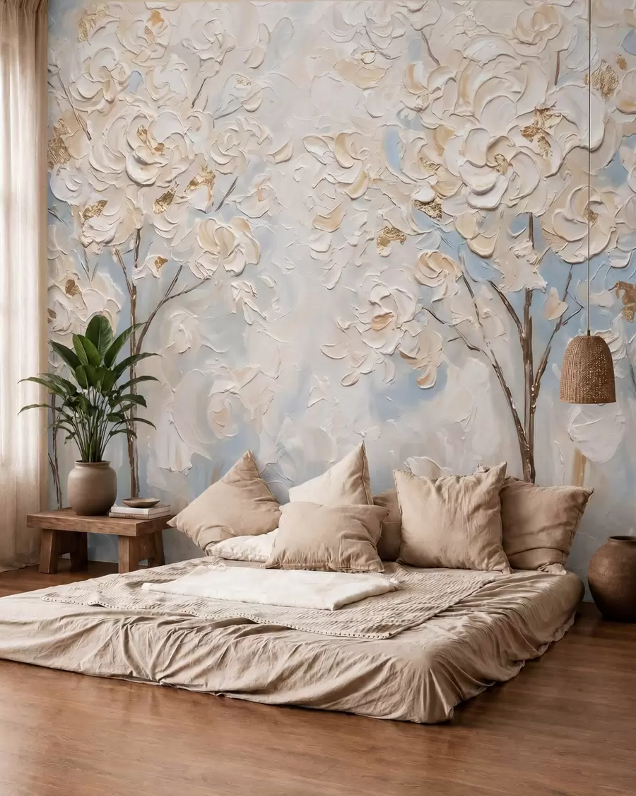 wall murals Voluminous white blossoms on trees, imitation oil painting w10039