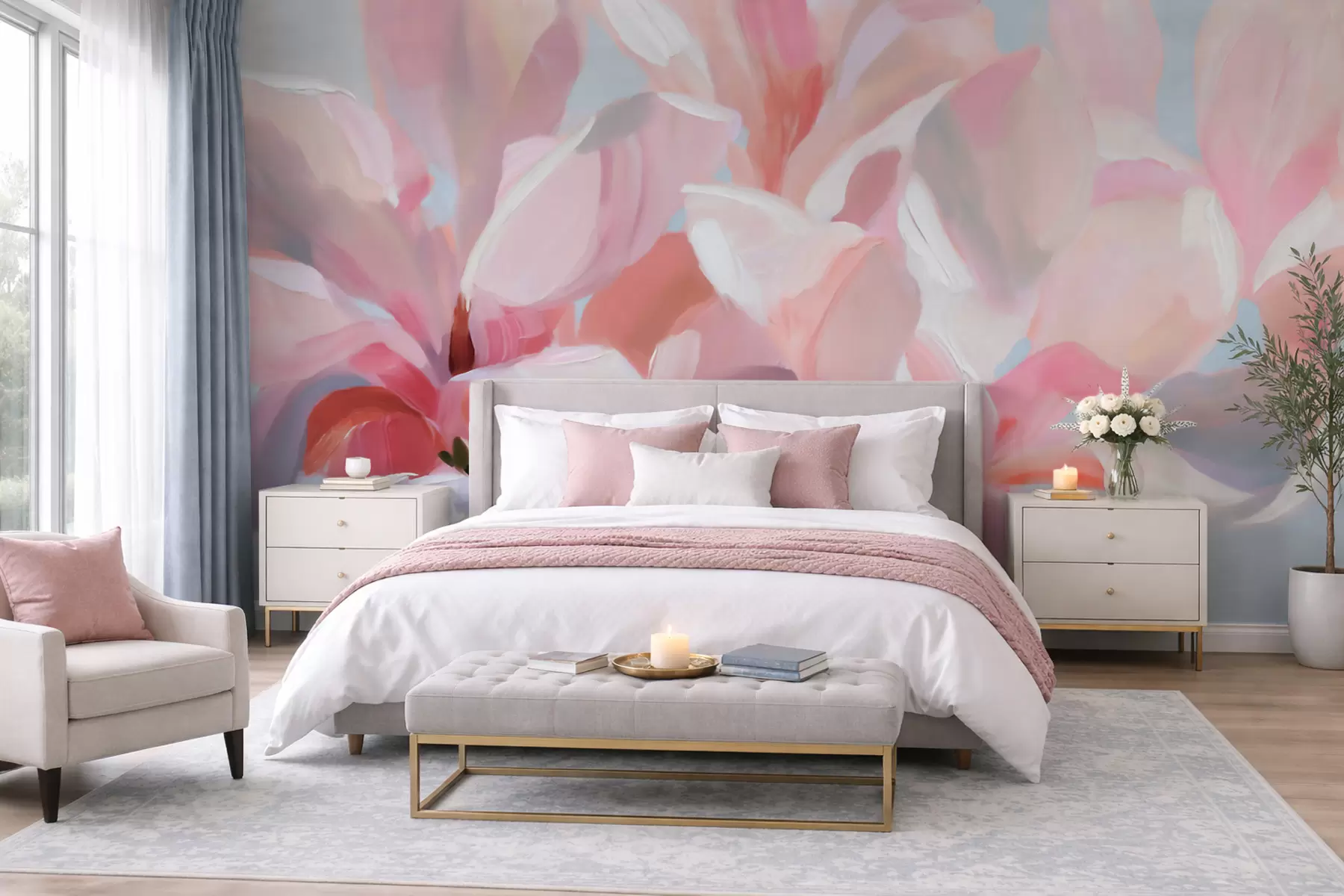 wall murals Close-up pink magnolia, imitation soft painterly technique w10043