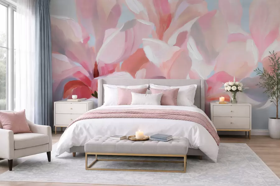wall murals Close-up pink magnolia, imitation soft painterly technique w10043