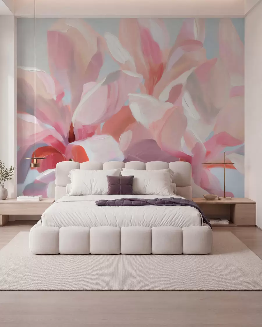 wall murals Close-up pink magnolia, imitation soft painterly technique w10043