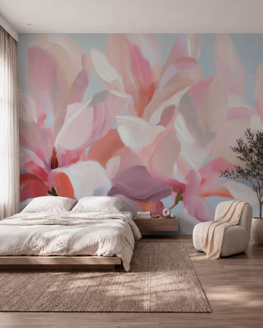 wall murals Close-up pink magnolia, imitation soft painterly technique w10043