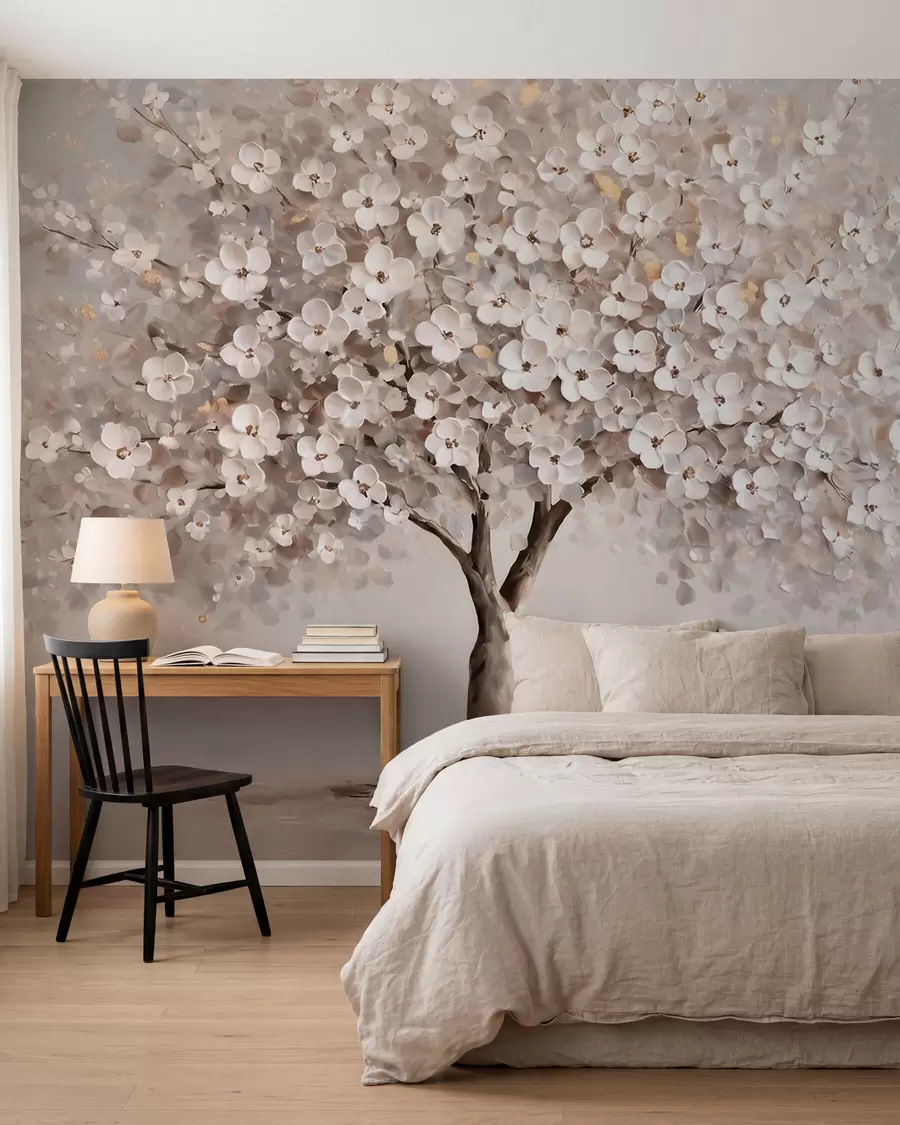 wall murals Airy pastel tree in oil-painting style with bold brushstrokes w10050