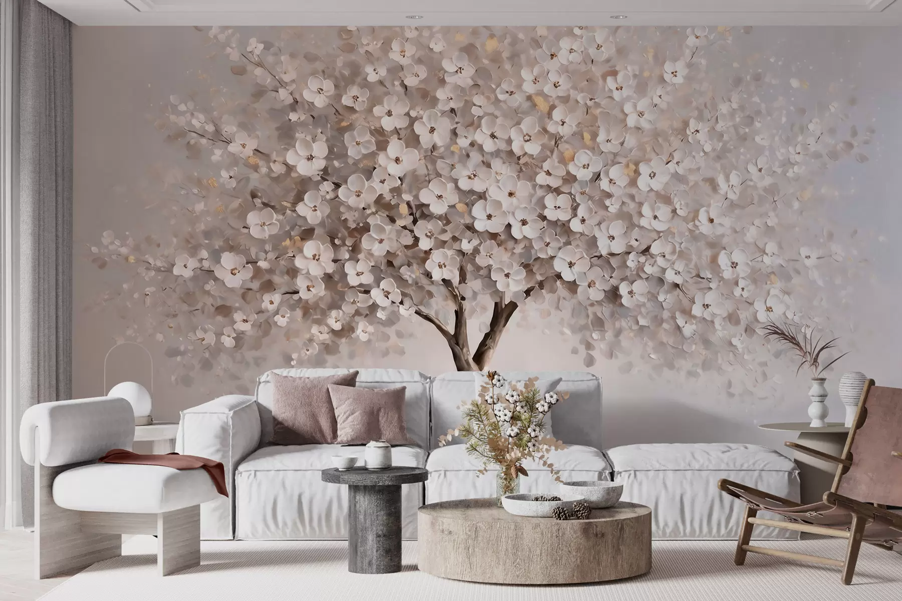 wall murals Airy pastel tree in oil-painting style with bold brushstrokes w10050