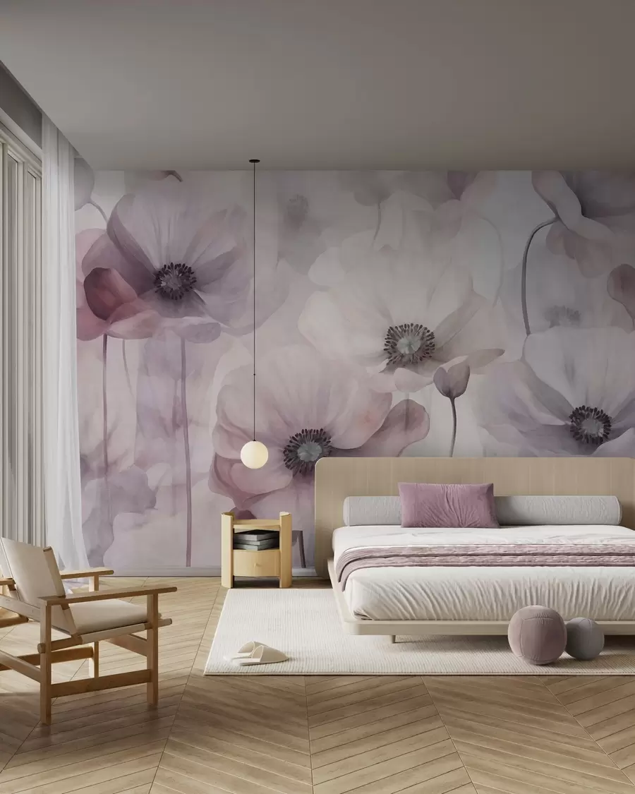 wall murals Pale pink and white poppies with delicate petals w10029v1