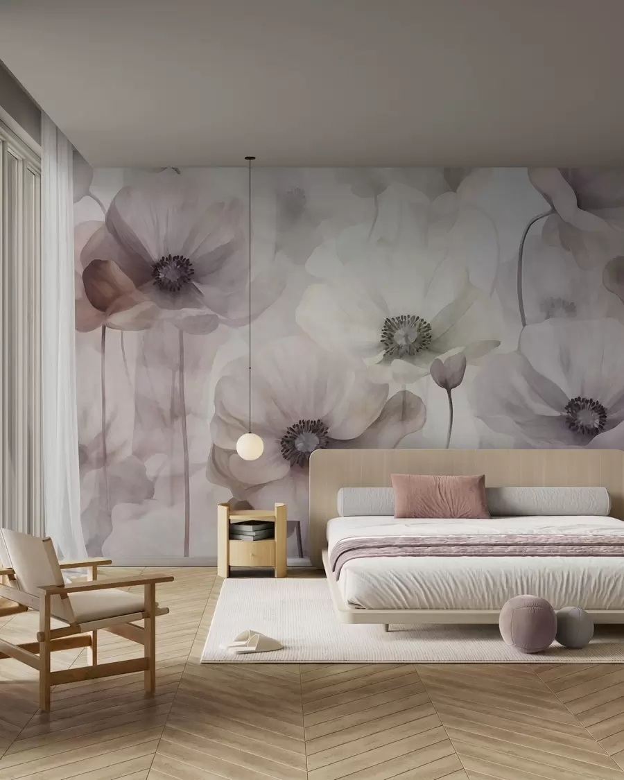 wall murals Pale pink and beige poppies with delicate petals w10029