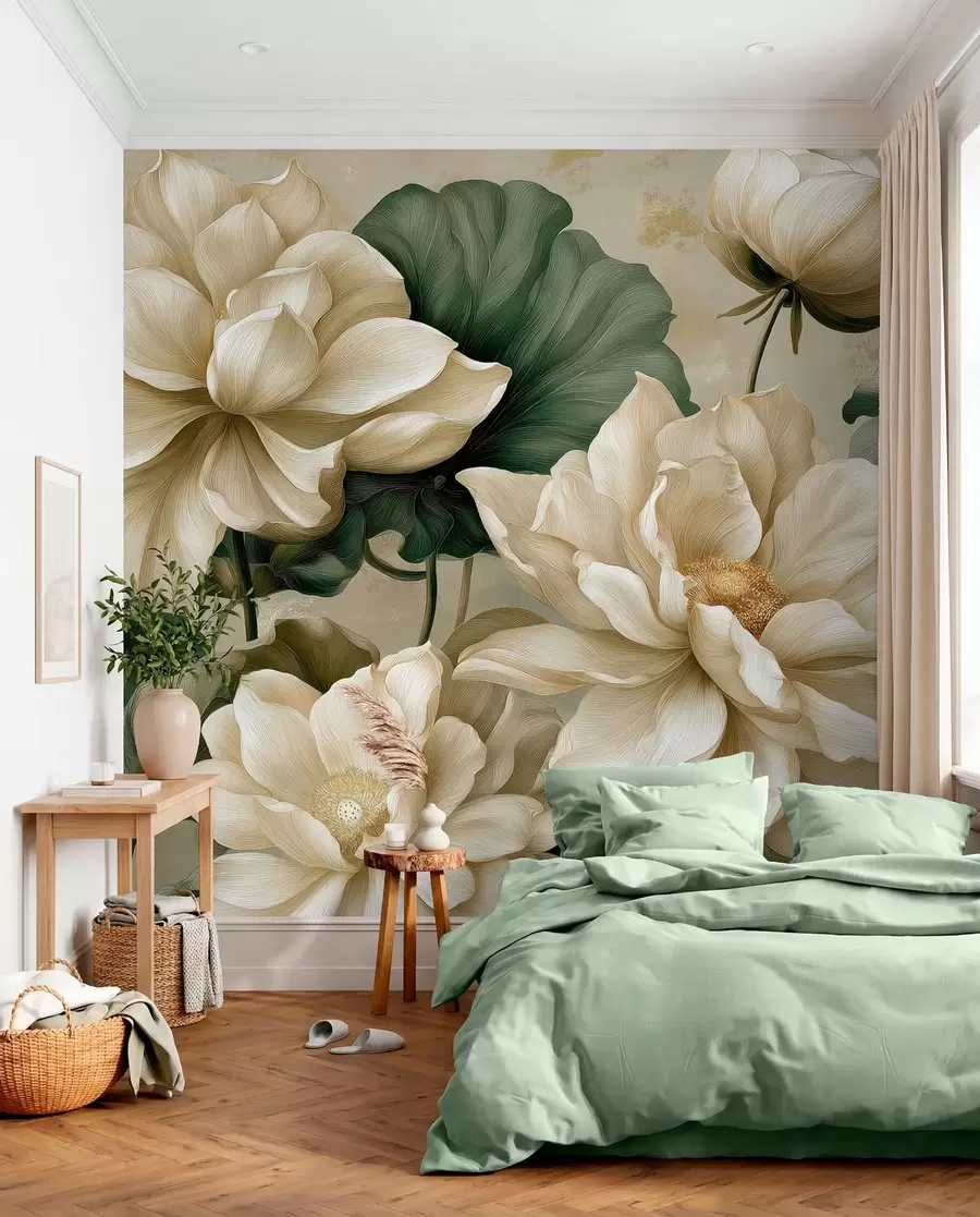 wall murals Lotus flowers and leaves w05746