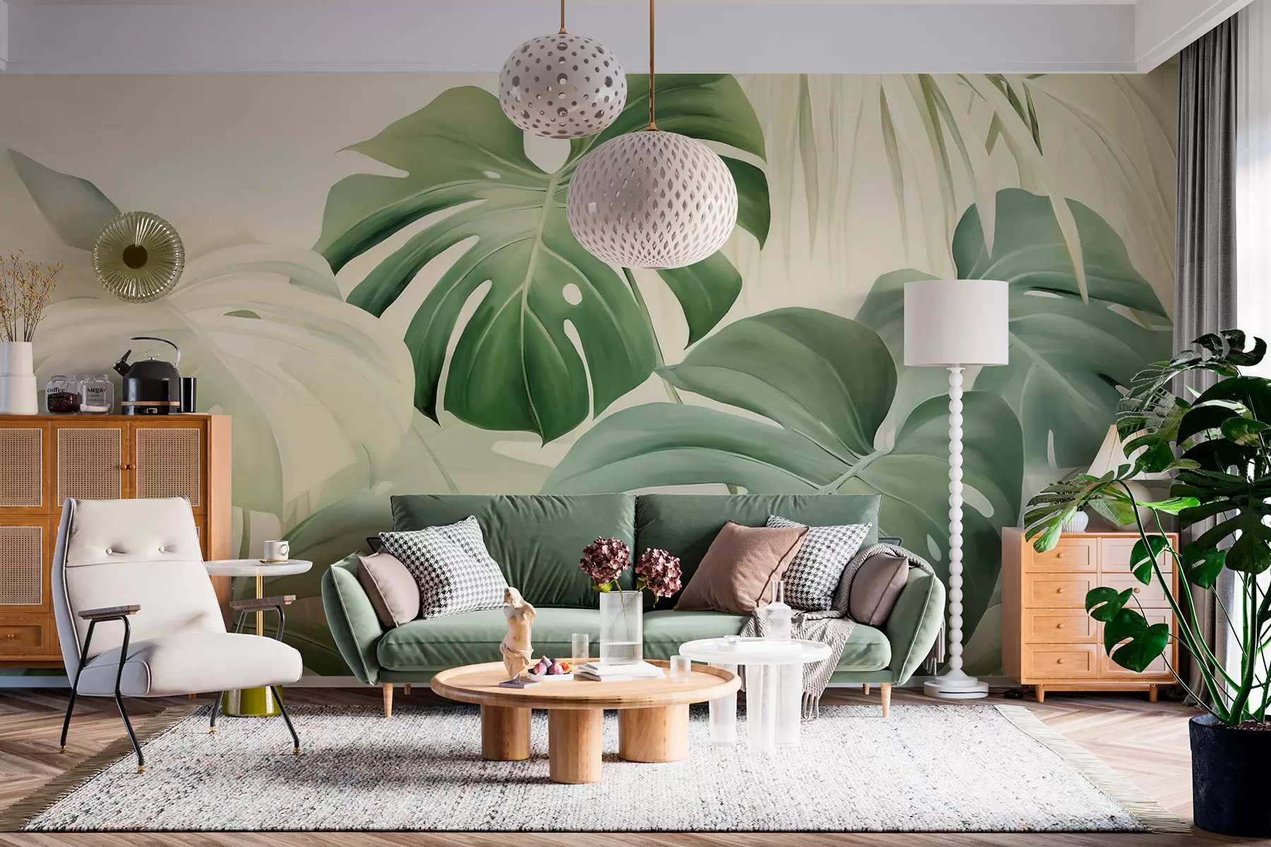 wall murals Monstera, palm leaves w05909
