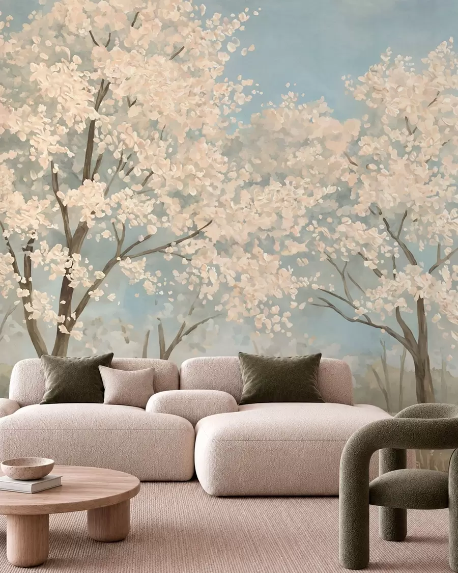 wall murals Blooming pale trees beneath a soft blue sky w05897v1