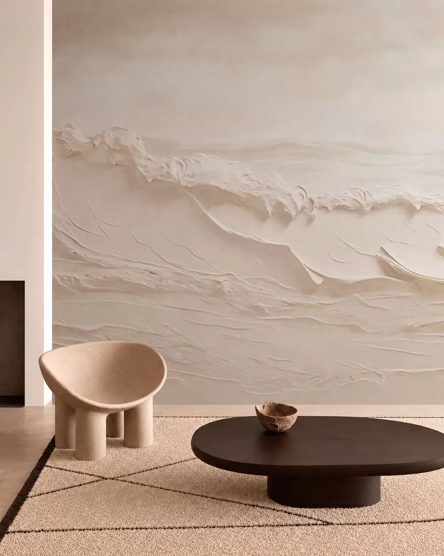 wall murals Textured pale sea waves in creamy tones w05898