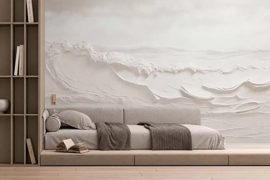 wall murals Relief sea waves in pale neutral tones w05898v1