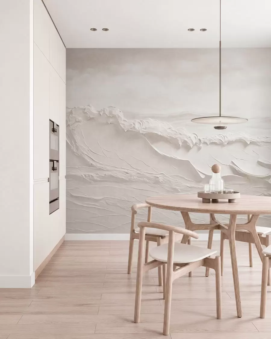 wall murals Relief sea waves in pale neutral tones w05898v1