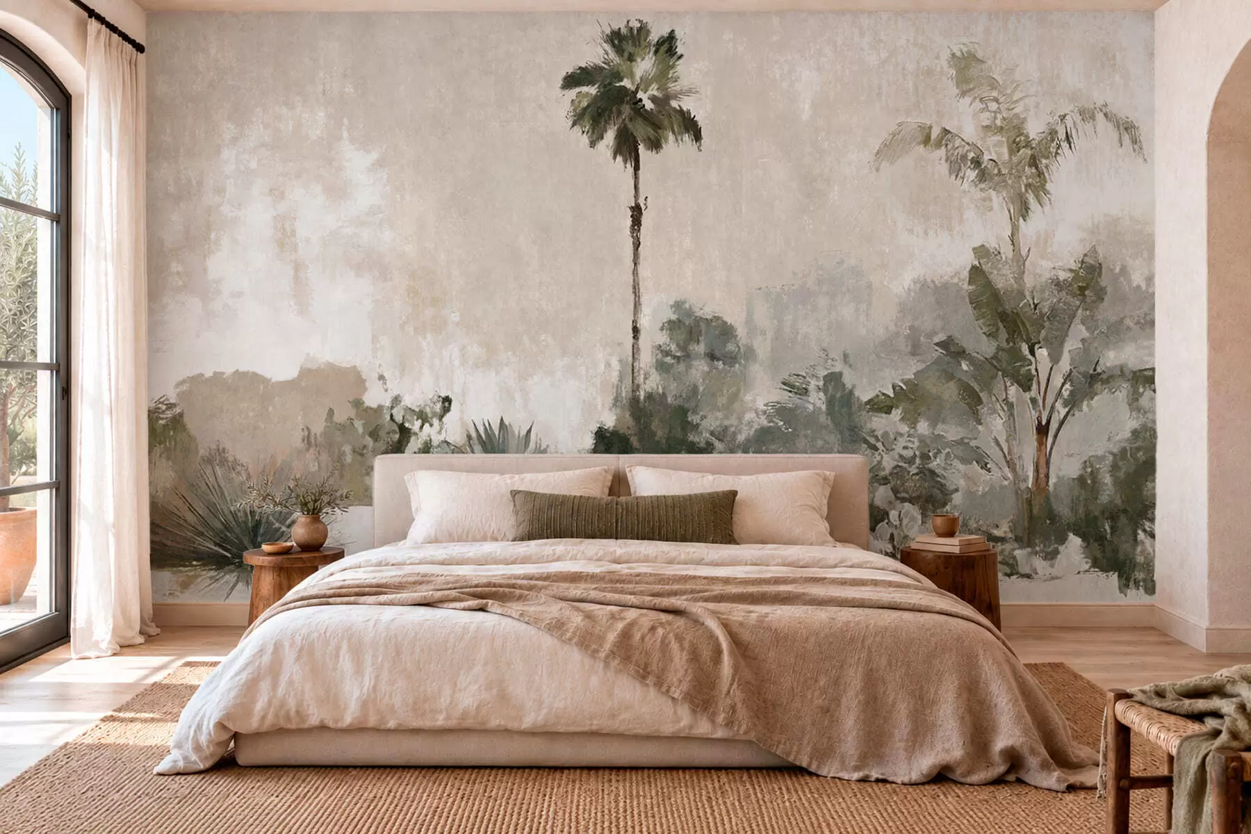 wall murals Palms and tropical vegetation in muted tones w05921