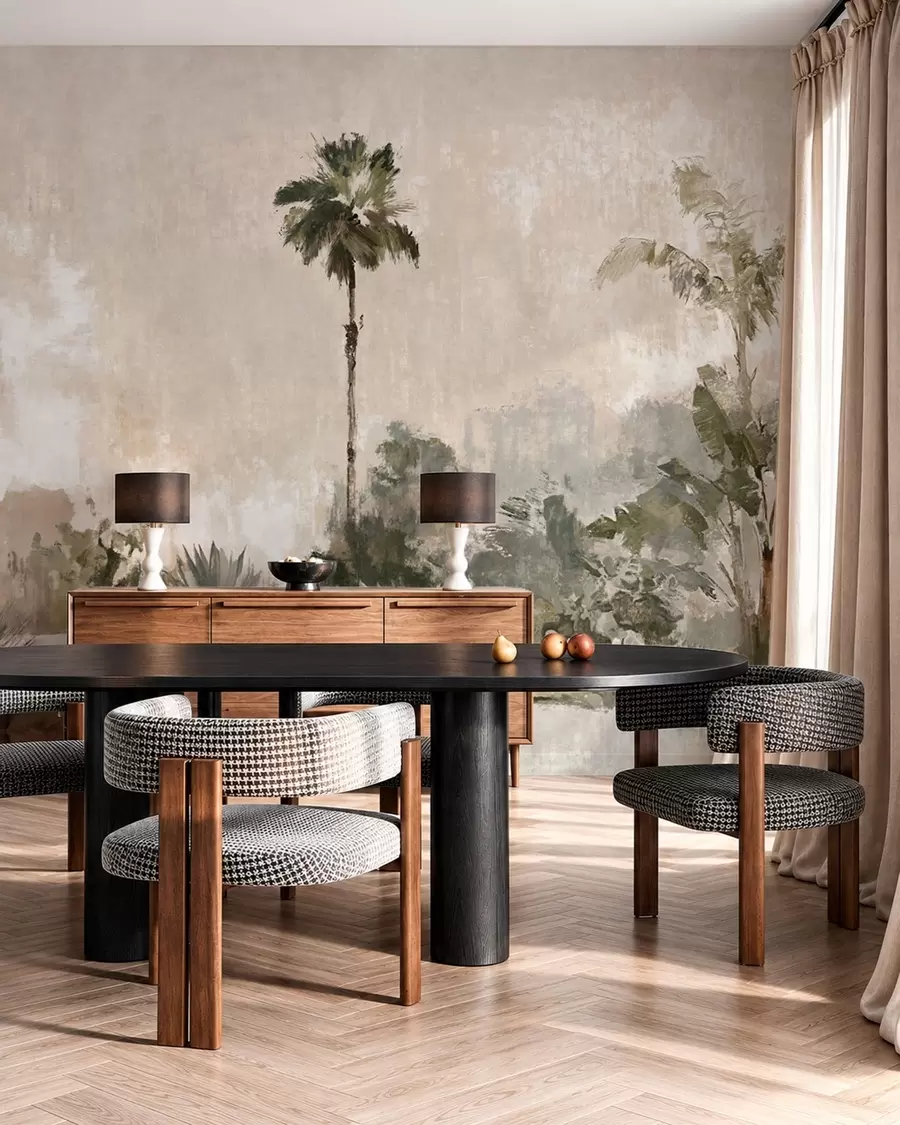 wall murals Palms and tropical vegetation in muted tones w05921