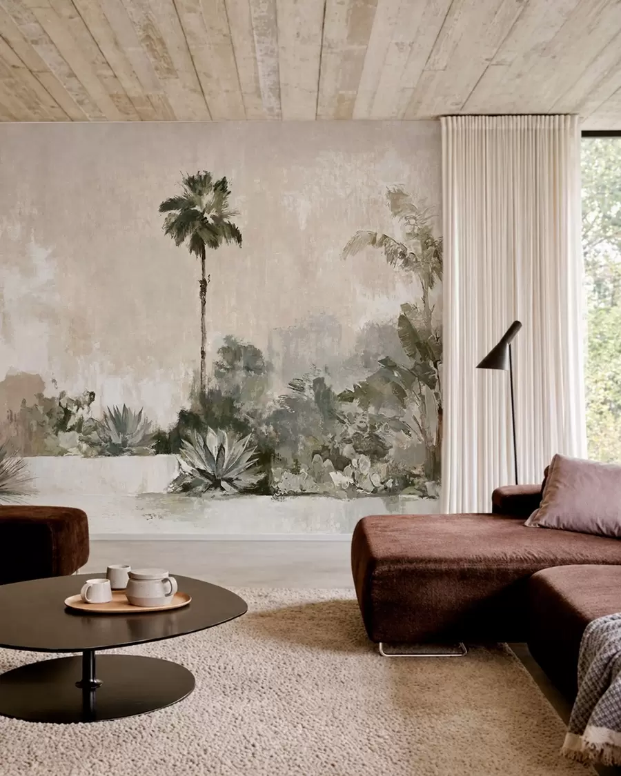 wall murals Palms and tropical vegetation in muted tones w05921