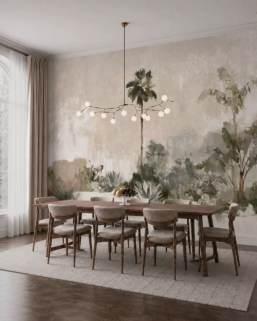 wall murals Palms and tropical vegetation in muted tones w05921