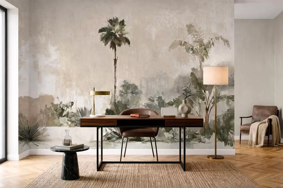 wall murals Palms and tropical vegetation in muted tones w05921