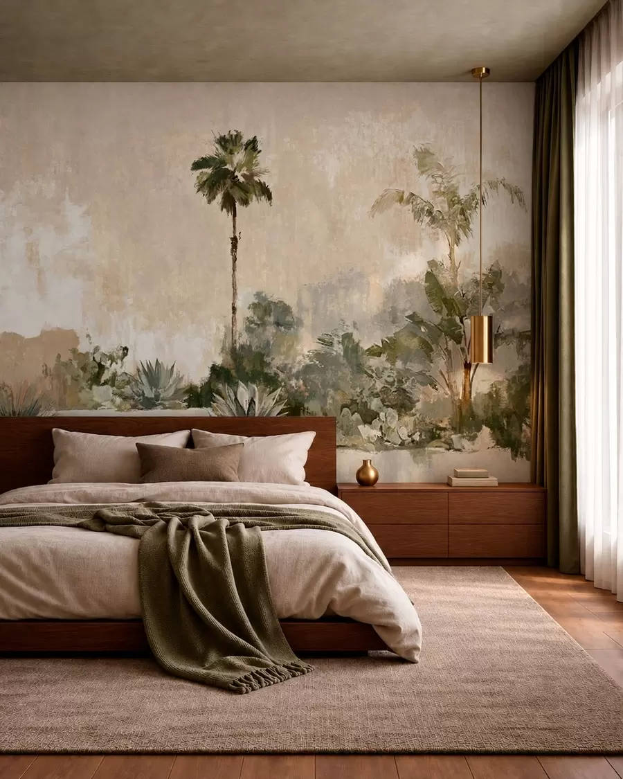 wall murals Tropical garden with palms and large leaves w05921v1