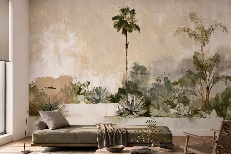 wall murals Tropical garden with palms and large leaves w05921v1