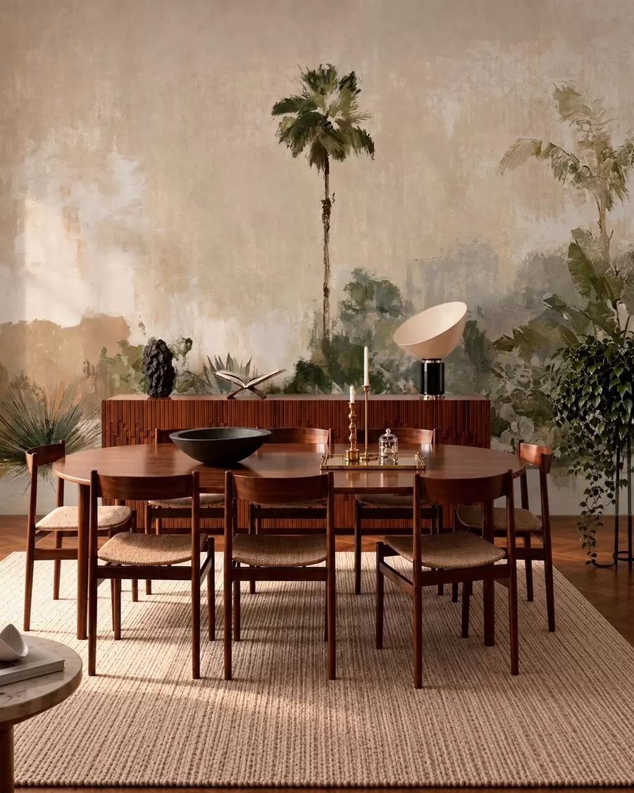 wall murals Tropical garden with palms and large leaves w05921v1