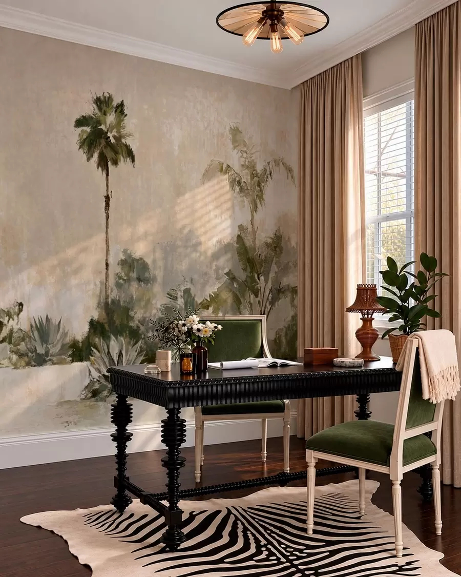 wall murals Tropical garden with palms and large leaves w05921v1