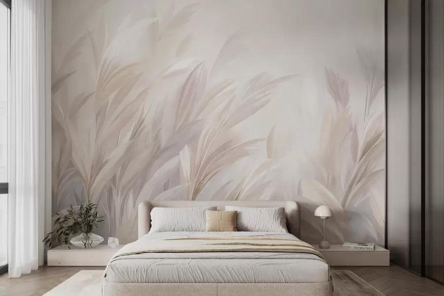 wall murals Tall, feathery grass in soft pastel colors, with a light textured background w10060