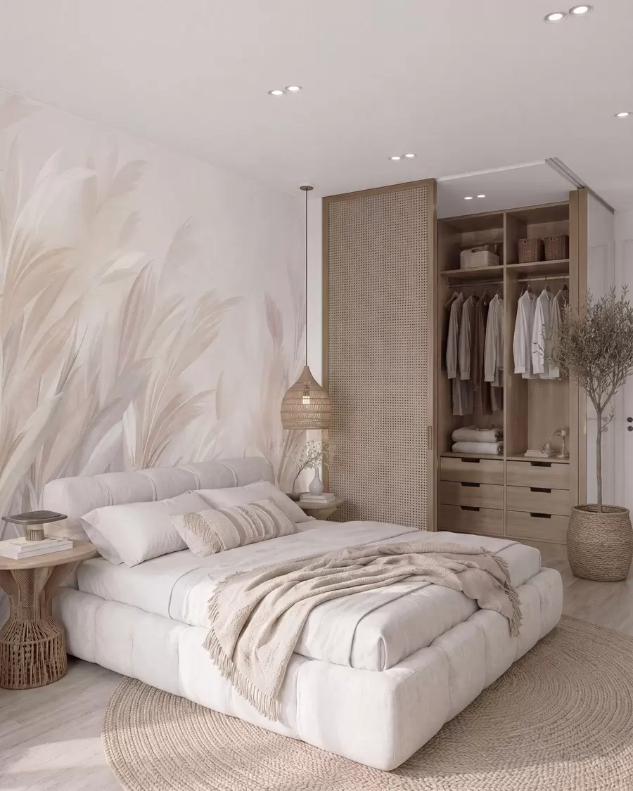 wall murals Tall, feathery grass in soft pastel colors, with a light textured background w10060
