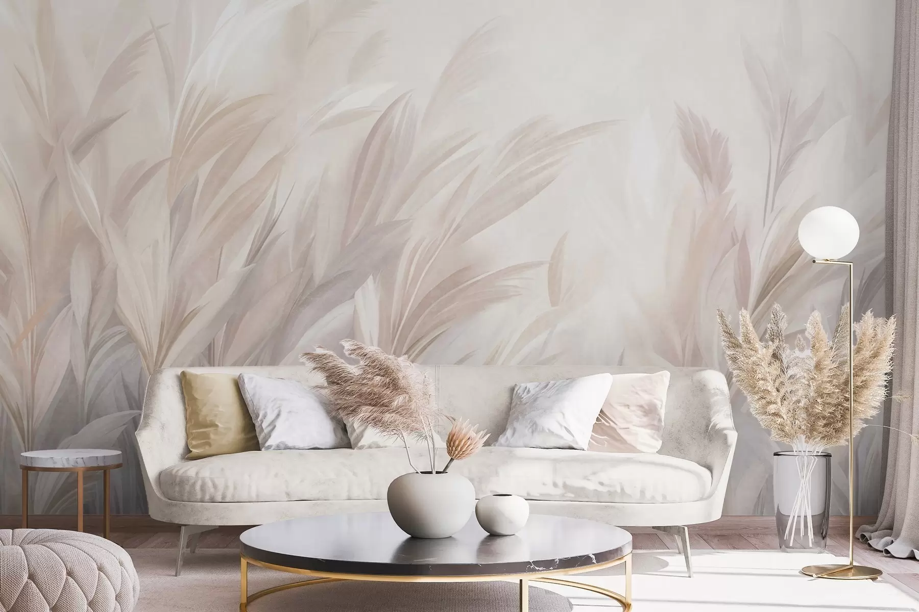 wall murals Tall, feathery grass in soft pastel colors, with a light textured background w10060