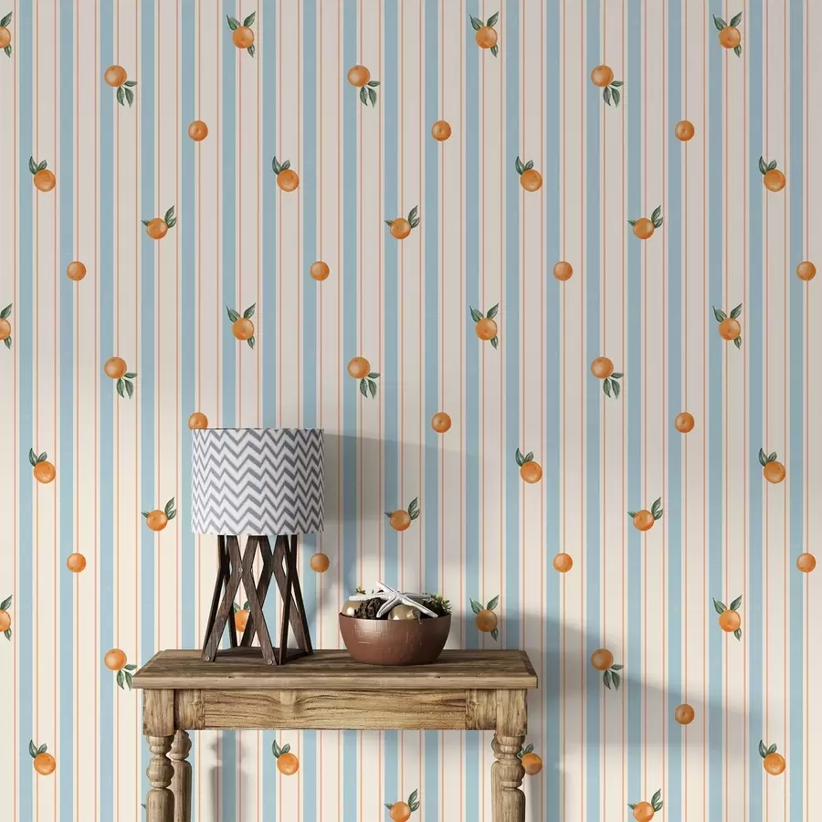 wall murals Orange fruit on pale blue and cream stripes a01263v1