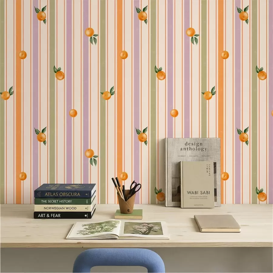 wall murals Orange fruit on multicolored stripes a01263v2