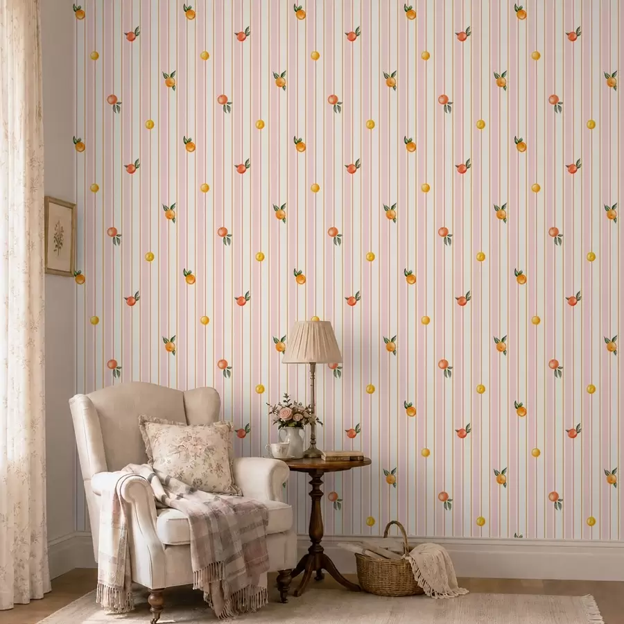 wall murals Orange fruit on pink and cream stripes a01263v4