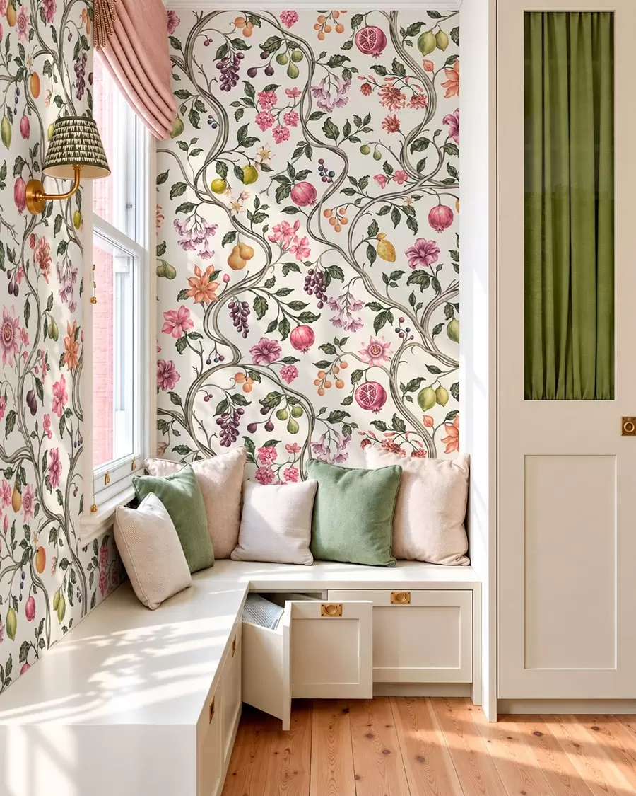 wall murals Floral and fruit pattern with twining branches w05862v1