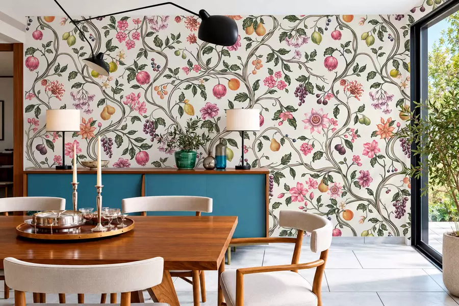 wall murals Floral and fruit pattern with twining branches w05862v1