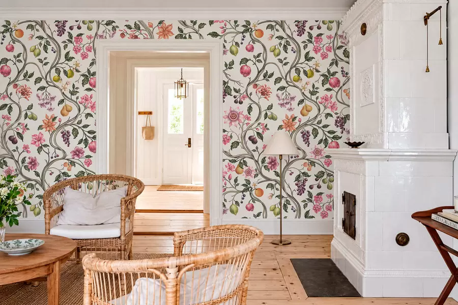 wall murals Floral and fruit pattern with twining branches w05862v1