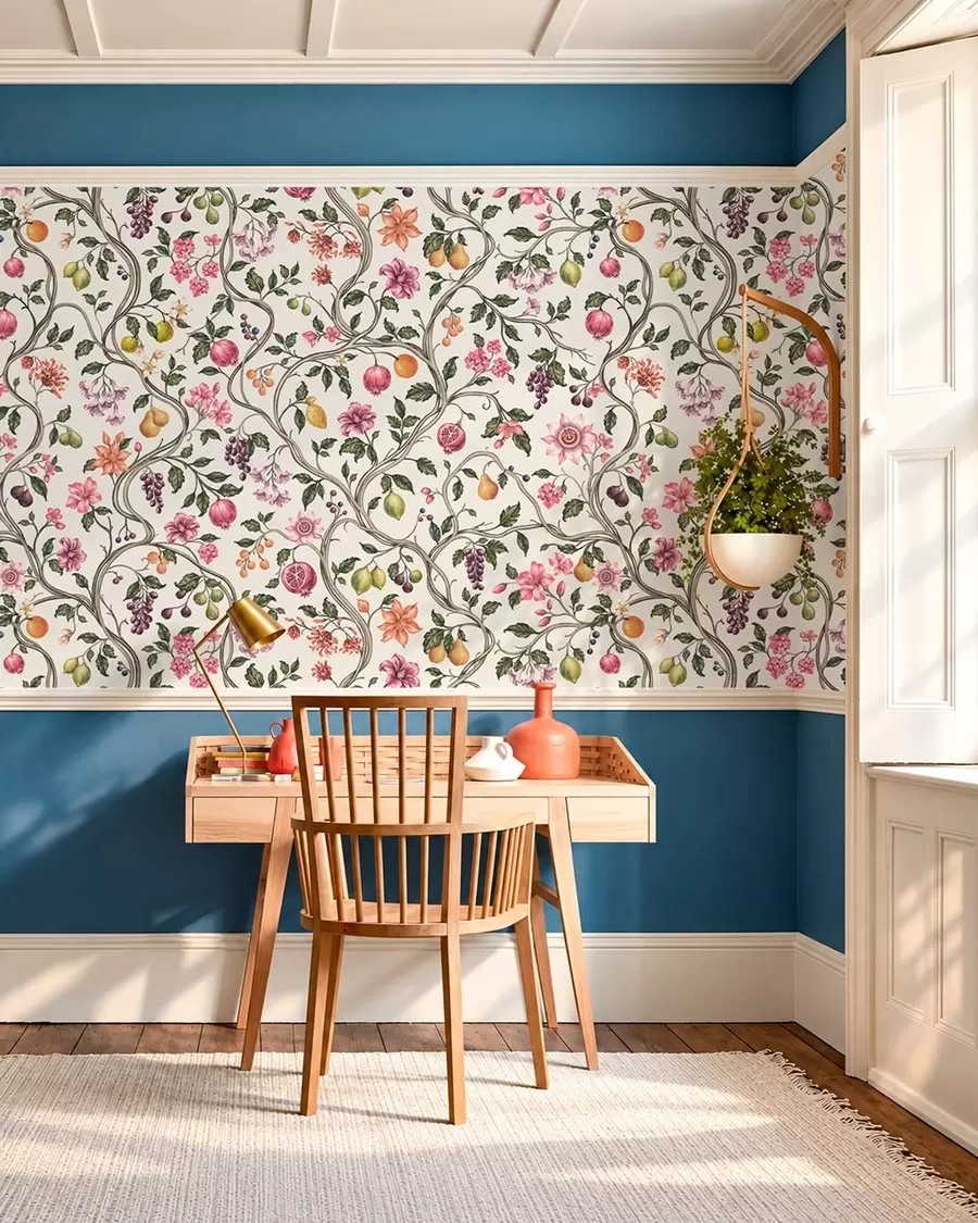 wall murals Floral and fruit pattern with twining branches w05862v1
