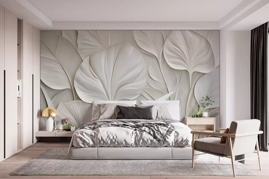 wall murals Large leaves in a bas-relief style w10074