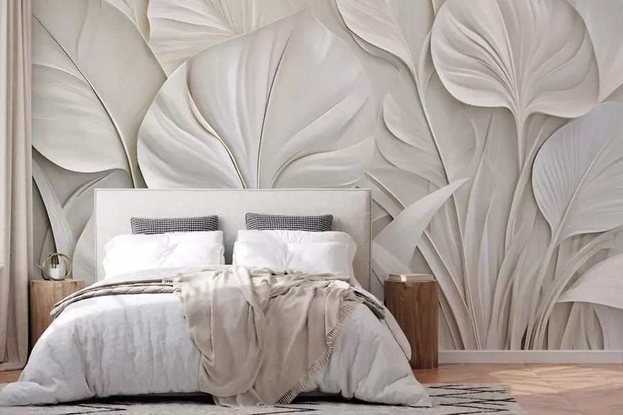 wall murals Large leaves in a bas-relief style w10074