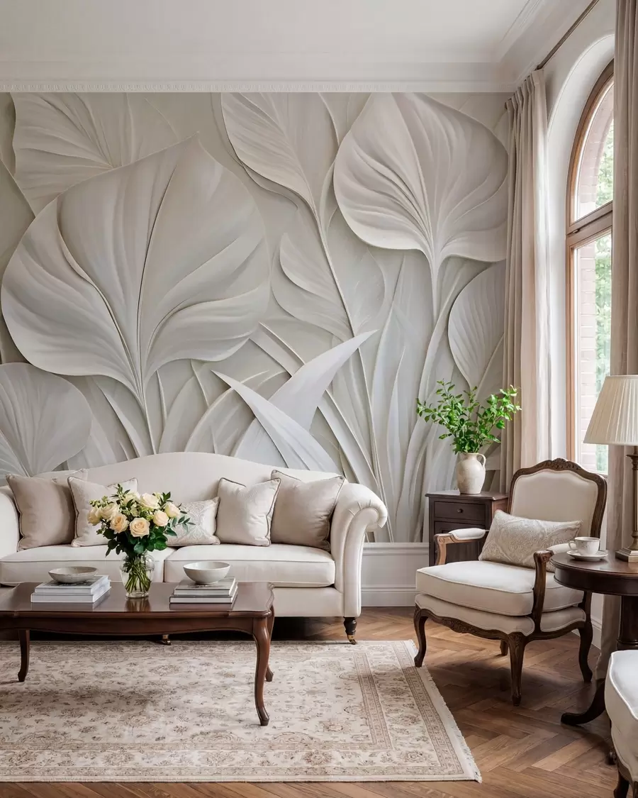 wall murals Large leaves in a bas-relief style w10074