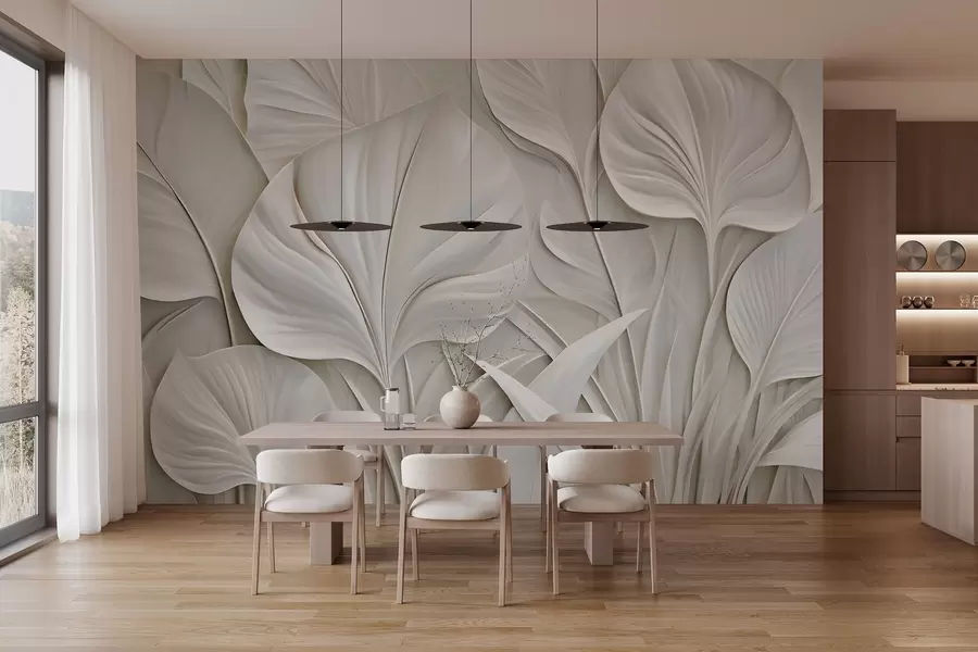 wall murals Large leaves in a bas-relief style w10074
